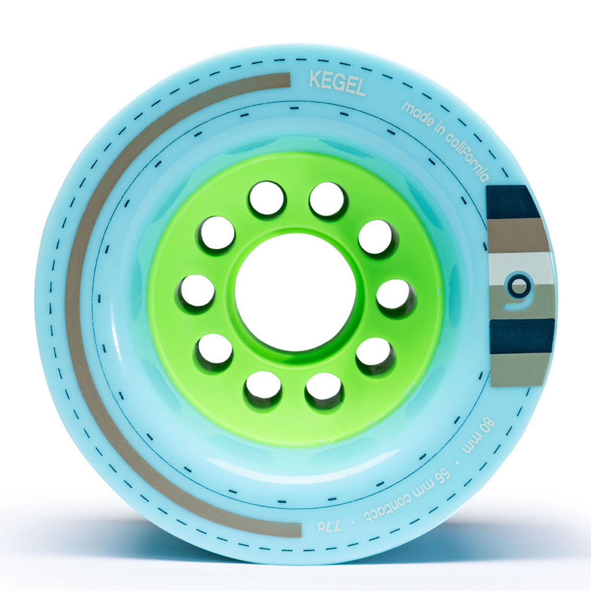 Orangatang 80mm Kegel (77a, blue) longboard skateboard wheel (front)