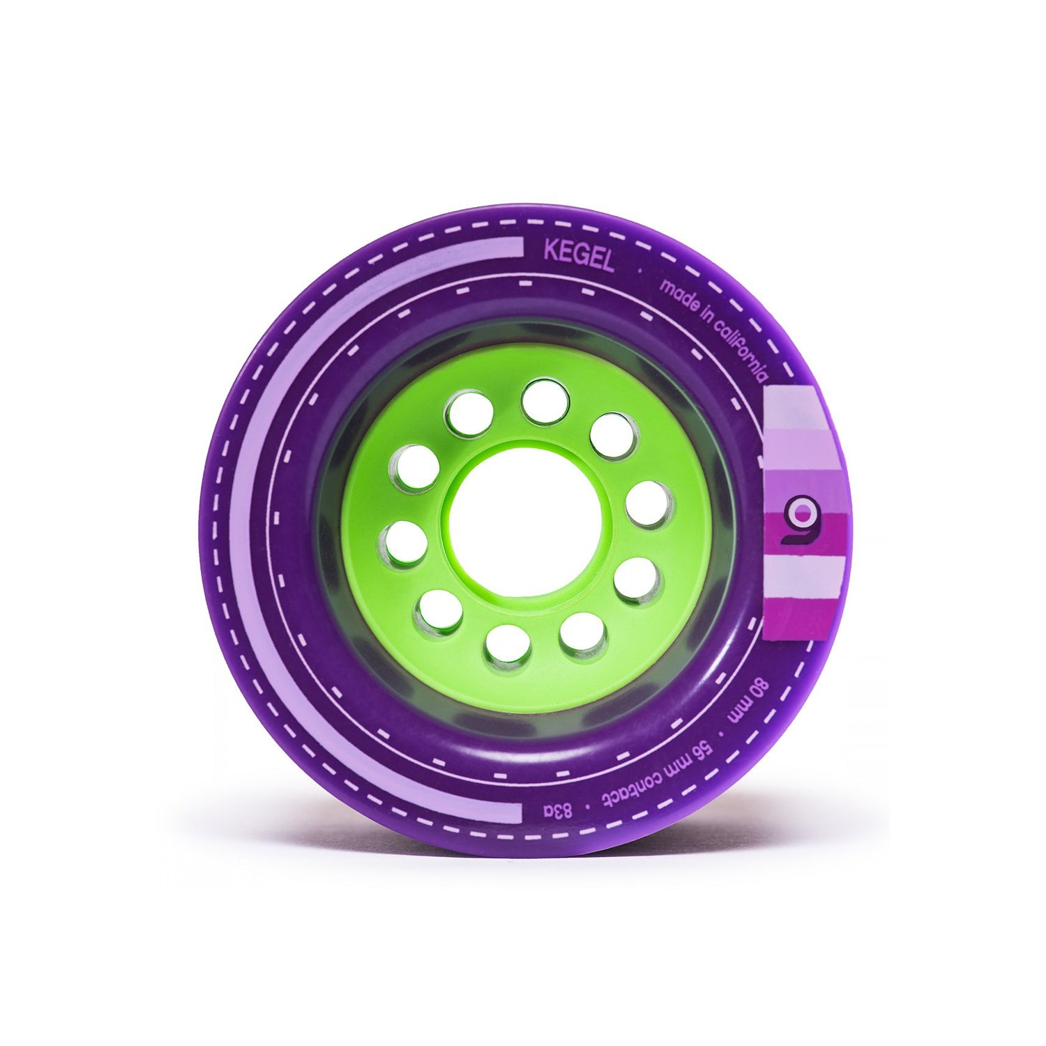 Orangatang 80mm Kegel (83a, purple) longboard skateboard wheel (front)