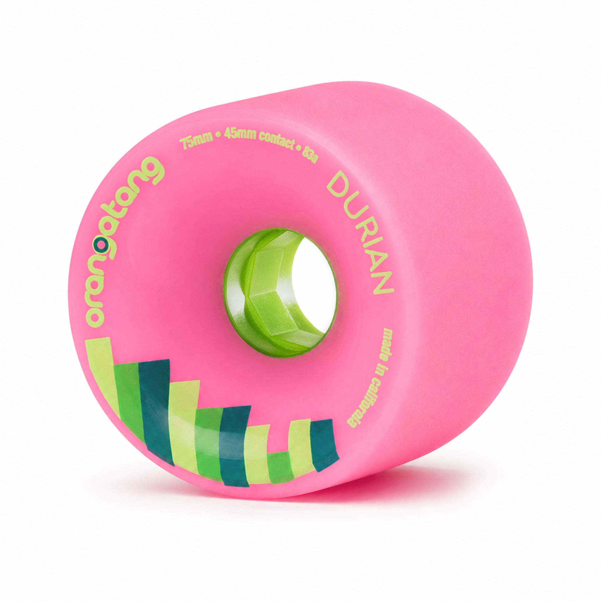 Orangatang 75mm Durian (83a, pink) longboard skateboard wheel (hero)