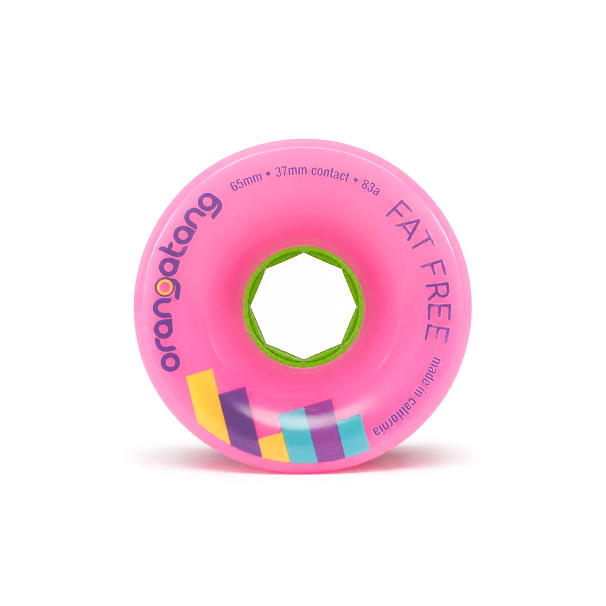 Orangatang 65mm Fat Free (83a, pink) longboard skateboard wheel (front)