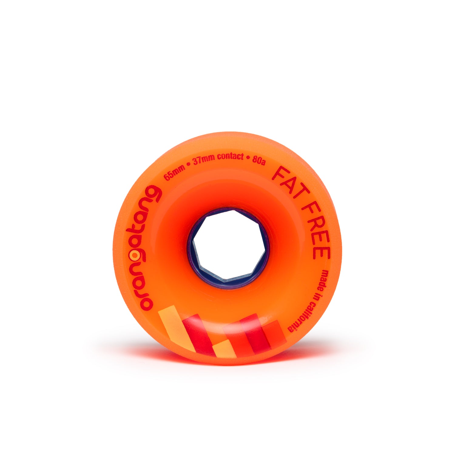 Orangatang 65mm Fat Free (80a, orange) longboard skateboard wheel (front)