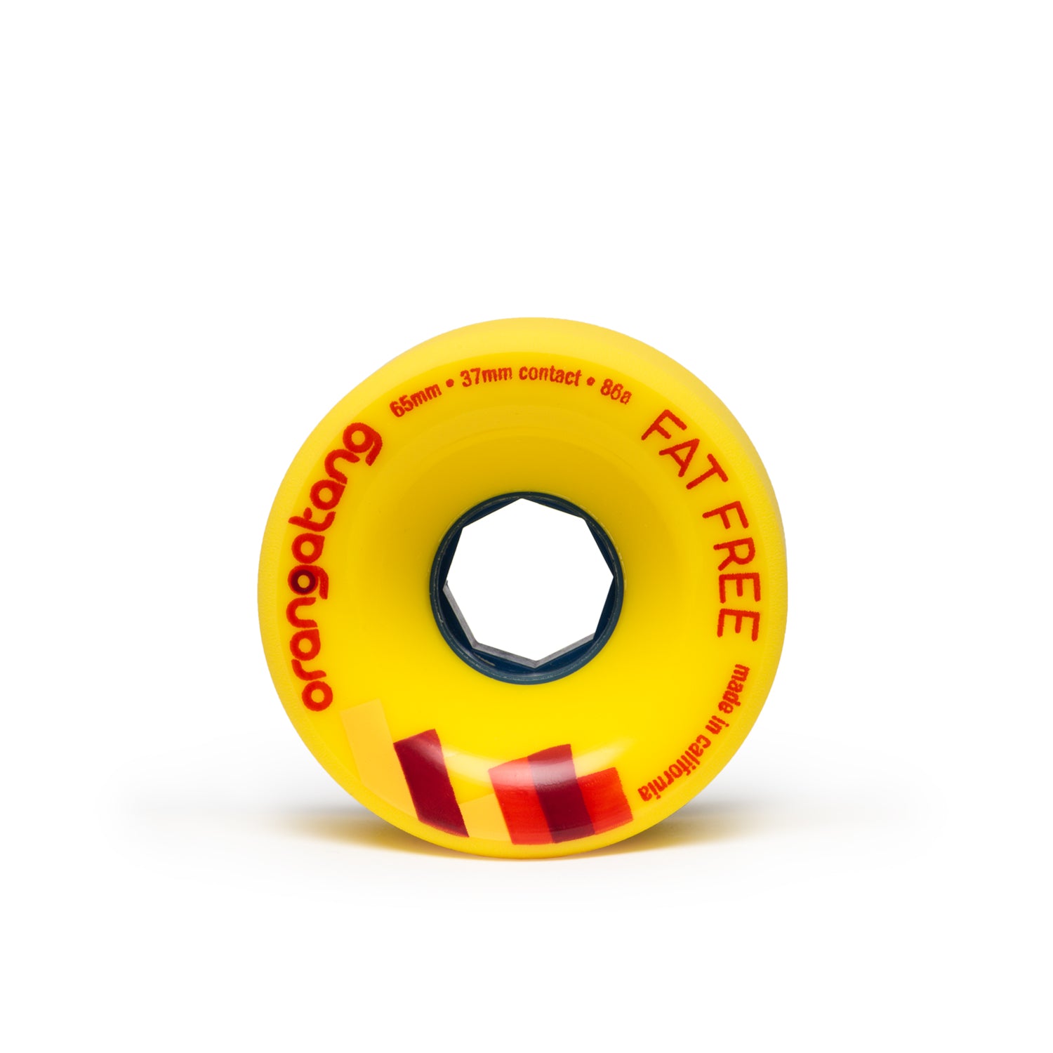 Orangatang 65mm Fat Free (86a, yellow) longboard skateboard wheel (front)