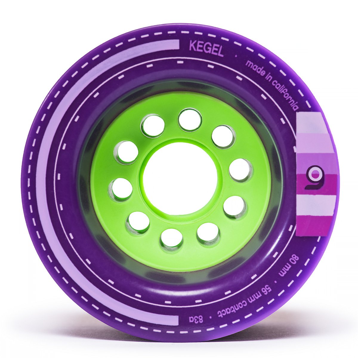 Orangatang 80mm Kegel (83a, purple) longboard skateboard wheel (front)