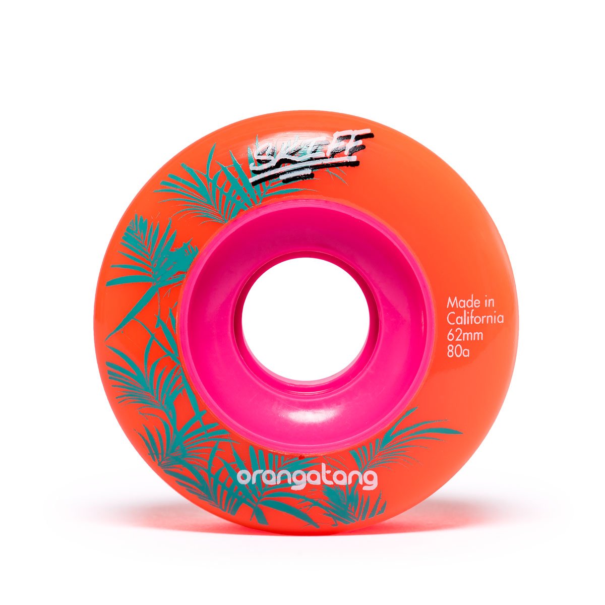 Orangatang 62mm Skiff (80a, orange) longboard skateboard wheel (front)