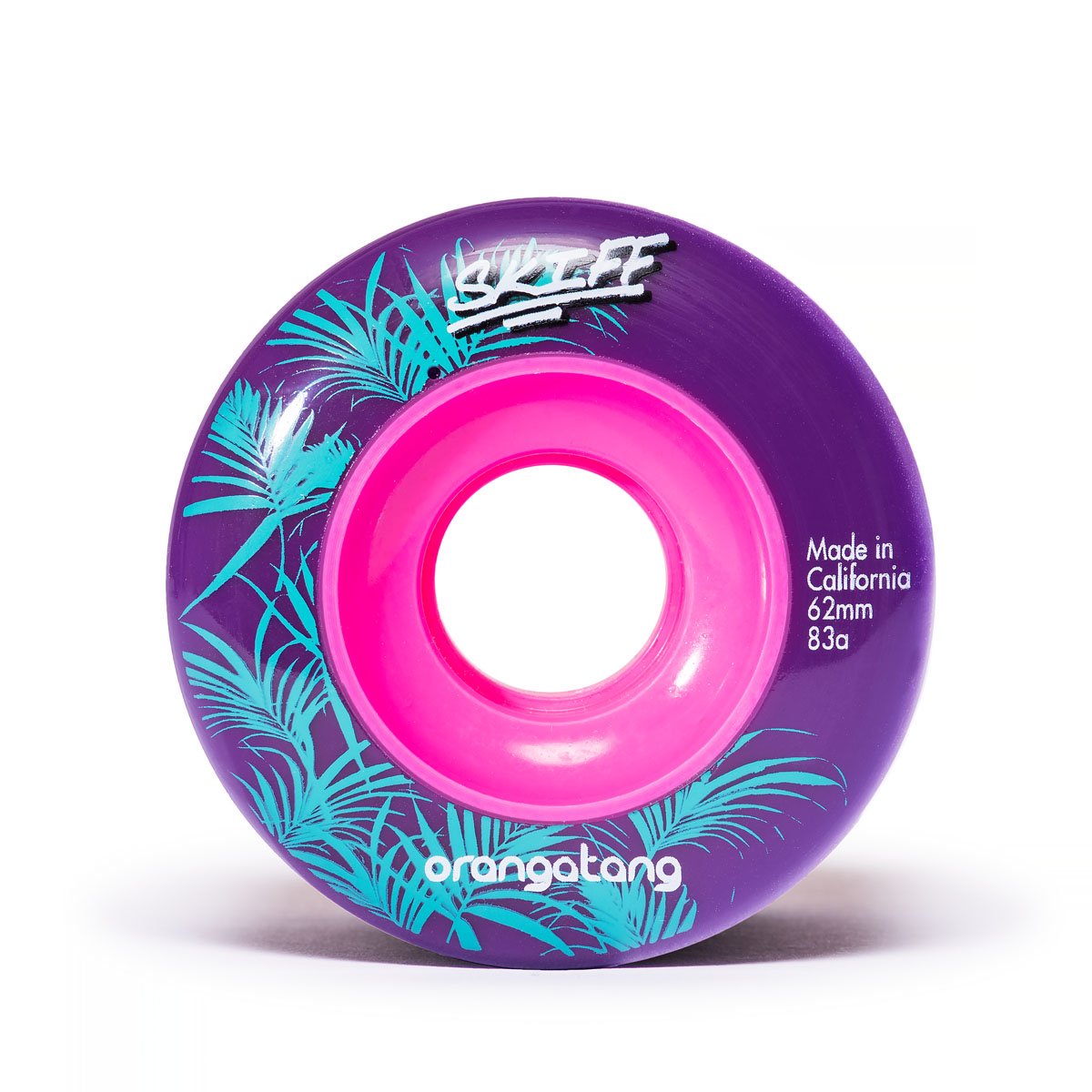 Orangatang 62mm Skiff (83a, purple) longboard skateboard wheel (front)